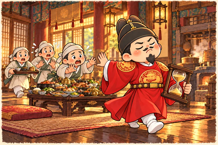 음식이 가득한 식탁을 떠나는 간둘. 눈을 감고 턱을 치켜든 채 모래시계를 들고 버선발로 걸어간다. 뒤에서는 요리사 세 명이 남아 달라고 붙잡으려 한다.